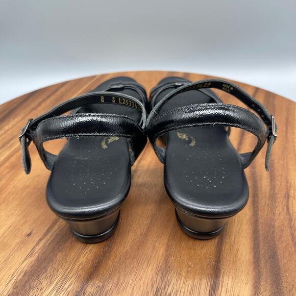 SAS Tripad Sandals Womens 8S AAA Black Patent Leather Wedge Sling Back Strappy - Picture 4 of 8